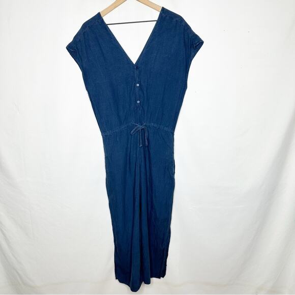 CLOTH & STONE Linen Wide Leg Cropped Jumpsuit Navy in Small - Picture 2 of 6